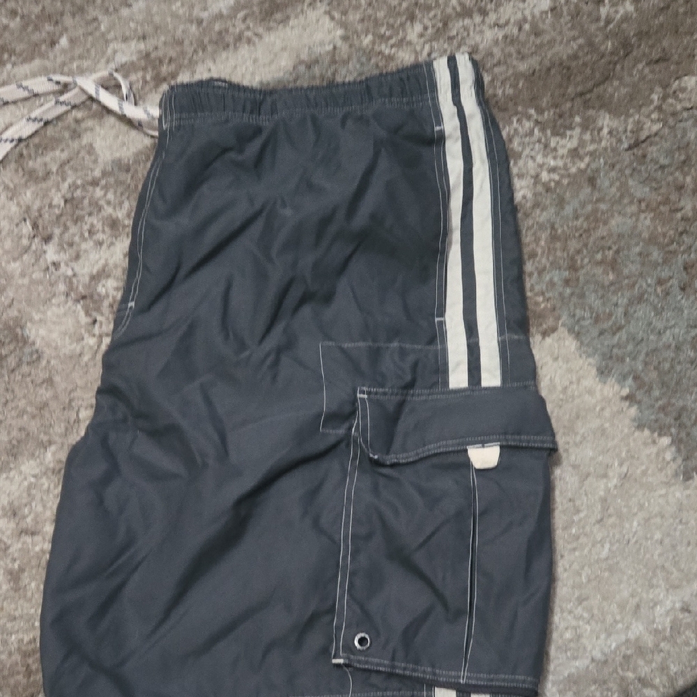 Old Navy Gray Cargo Swim Shorts with White Stitching